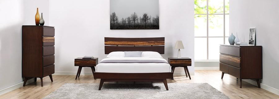 Azara Five Drawer Chest by Greenington, showing azara five drawer chest with bed & different drawer in live shot.