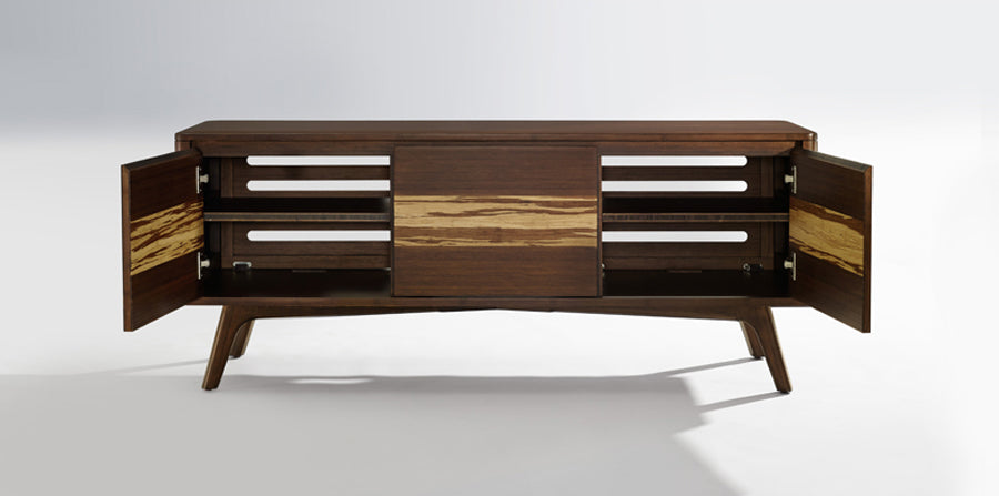 Azara Media Cabinet by Greenington, showing front view of openend azara media cabinet in sable.