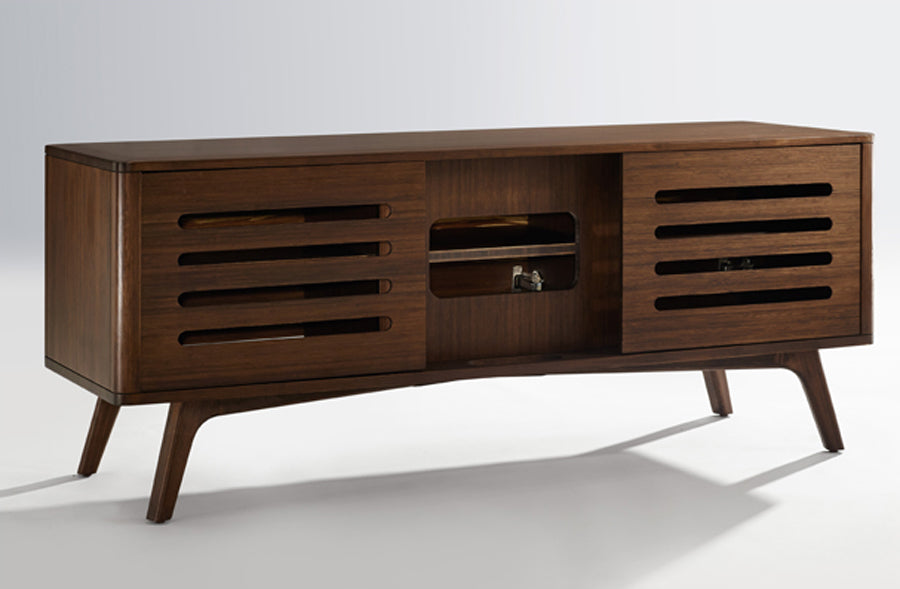 Azara Media Cabinet by Greenington, showing angle view of azara media cabinet in sable.