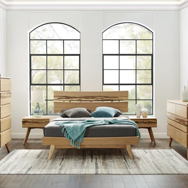 Azara Nightstand by Greenington, showing azara nightstands with bed & drawers in live shot.