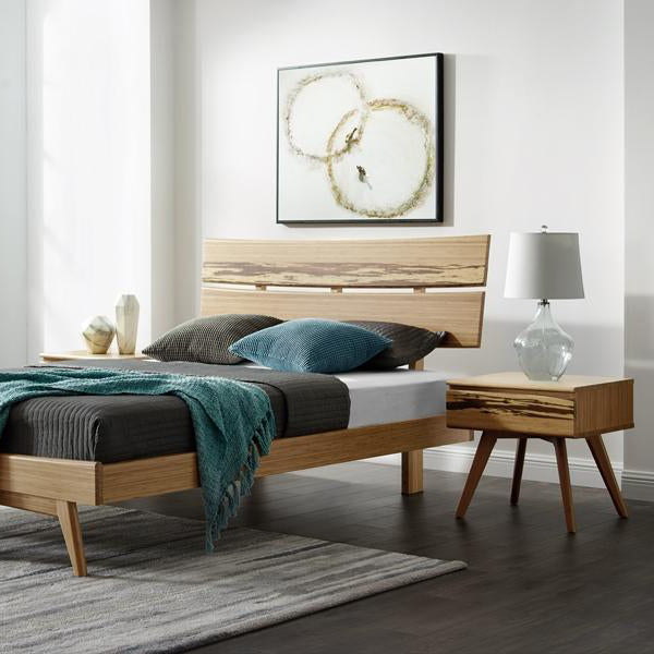Azara Nightstand by Greenington, showing azara nightstands with bed in live shot.