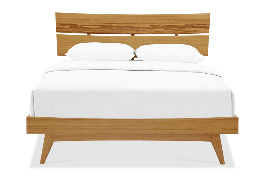 Azara Platform Bed by Greenington, showing front view of azara platform bed in caramelized.