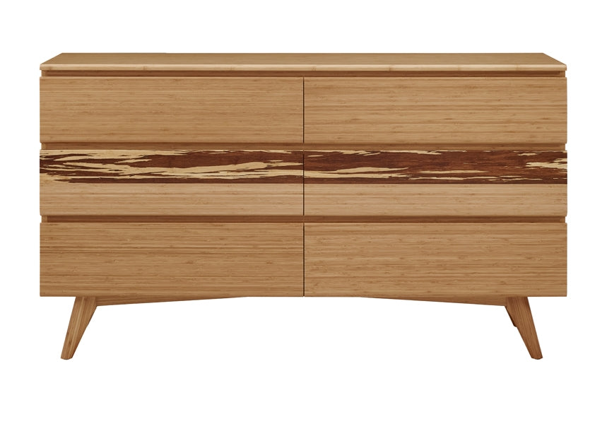 Azara Six Drawer Dresser by Greenington, showing front view of azara six drawer dresser in caramelized exotic tiger.