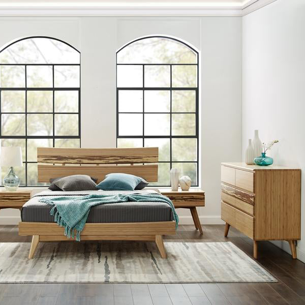 Azara Six Drawer Dresser by Greenington, showing azara six drawer dresser with nightstands & bed in live shot.