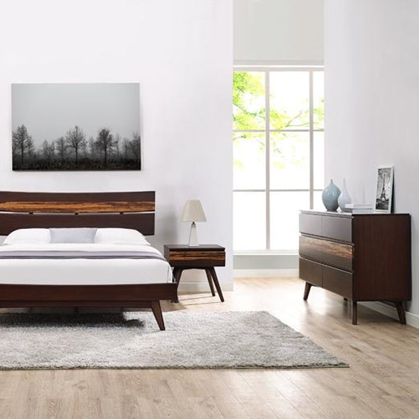 Azara Six Drawer Dresser by Greenington, showing azara six drawer dresser with nightstand & bed in live shot.