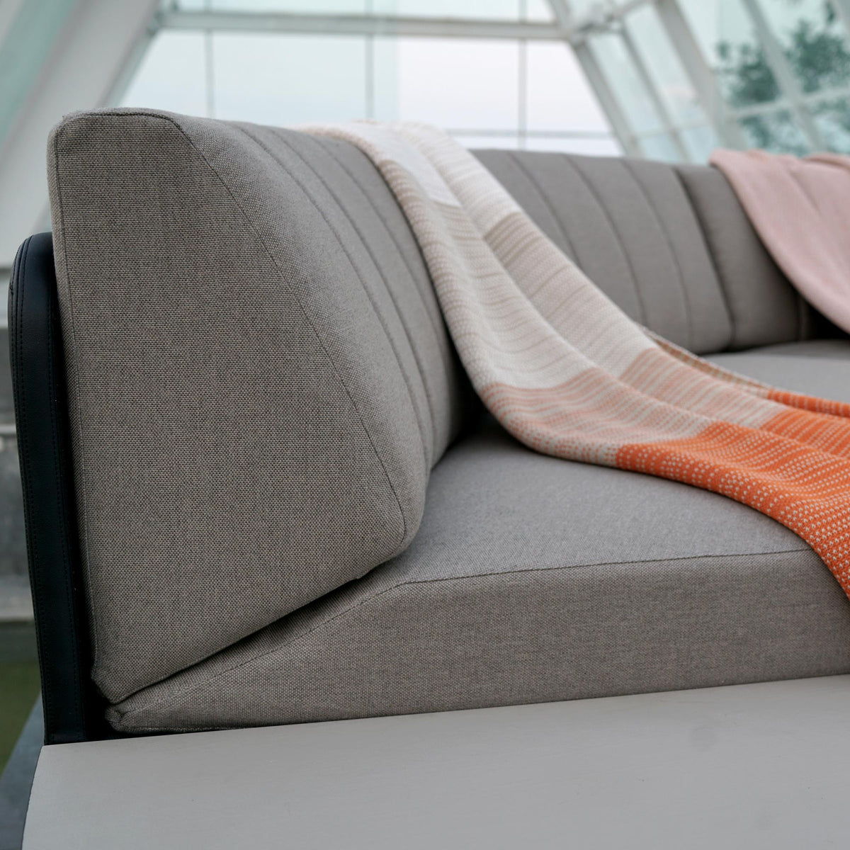 Babbo HPL Right Hand Sectional by Mamagreen, showing closeup view of babbo hpl right hand sectional in live shot.