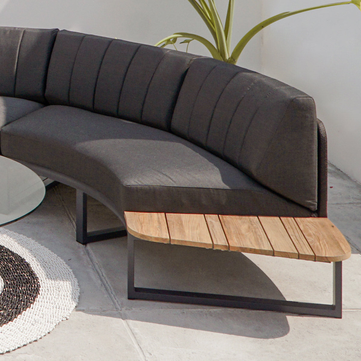 Babbo Teak Left Hand Sectional by Mamagreen, showing closeup view of babbo teak left hand sectional in live shot.