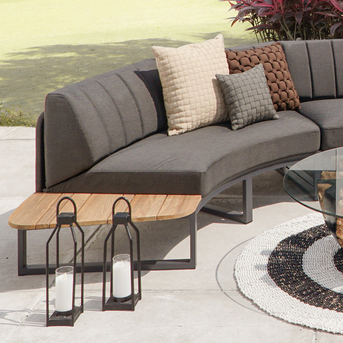 Babbo Teak Right Hand Sectional by Mamagreen, showing closeup view of babbo teak right hand sectional in live shot.