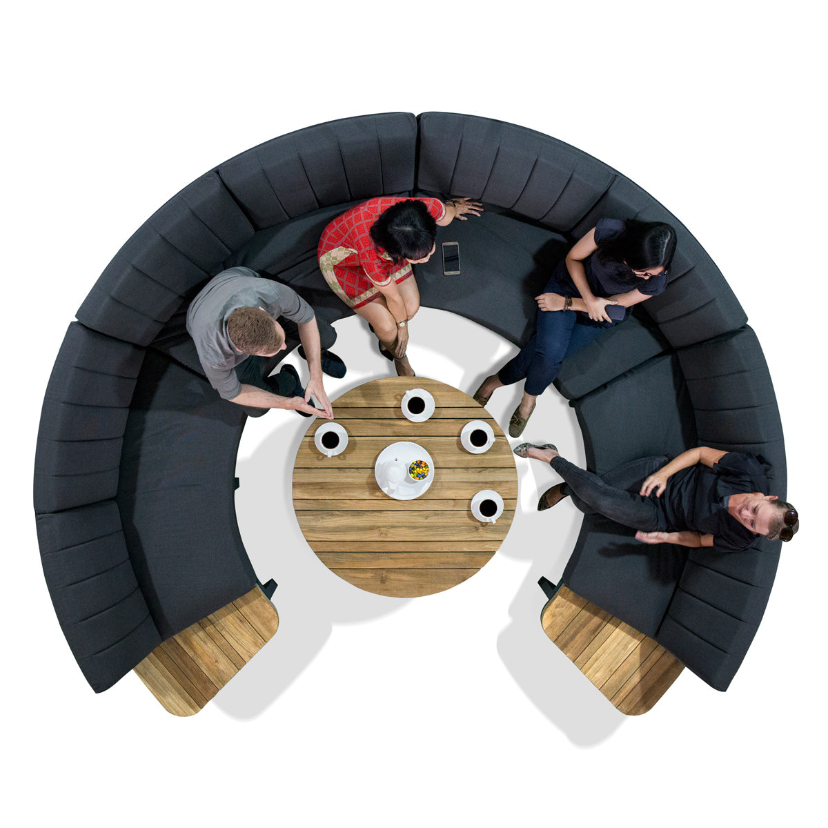 Babbo Teak Right Hand Sectional by Mamagreen, showing top view of babbo teak right hand sectional in live shot.
