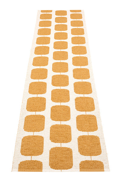 Sten Ochre & Vanilla Runner Rug by Pappelina, showing back view of sten ochre & vanilla runner rug.
