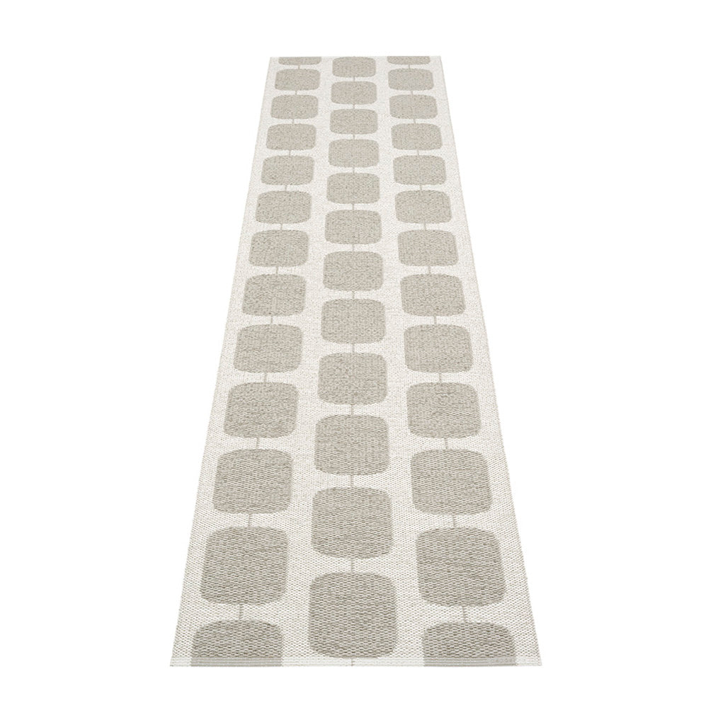 Sten Warm Grey & Fossil Grey Runner Rug by Pappelina, showing back view of sten warm grey & fossil grey runner rug.