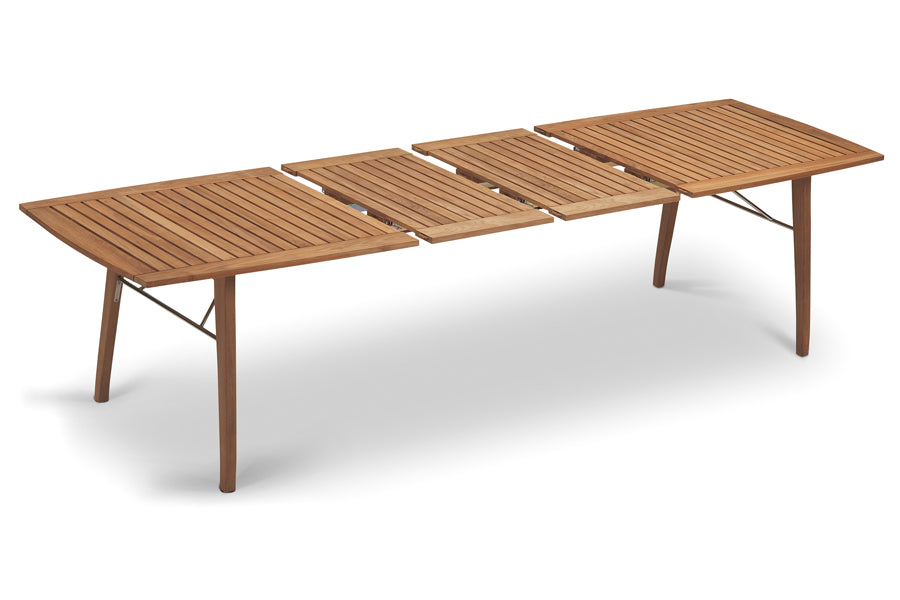 Ballare Table by Skagerak, showing angle view of ballare table as extended in teak wood.