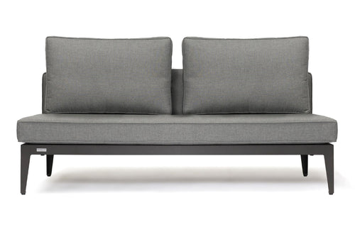 Balmoral 2 Seater Armless by Harbour - Asteroid Aluminum + Taupe Woven Strap/Sunbrella Cast Slate.