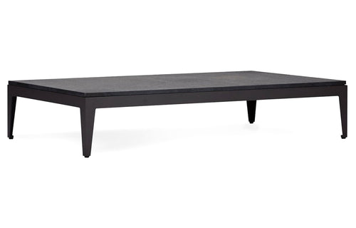 Balmoral Coffee Table with Stone Top by Harbour - Asteroid Aluminum + Black Flamed Brushed Granite Marble.