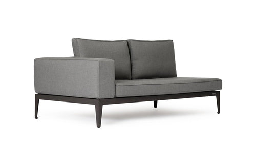 Balmoral Two Seater One Arm Sofa L & R by Harbour - Asteroid Aluminum + Taupe Woven Strap/Sunbrella Cast Slate.