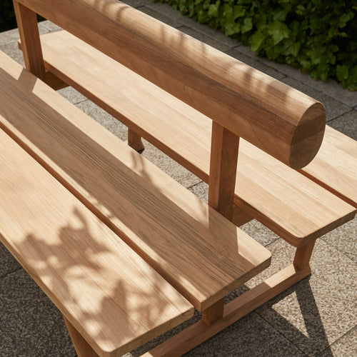 Banco Outdoor Bench by Skagerak, showing closeup view of banco outdoor bench.