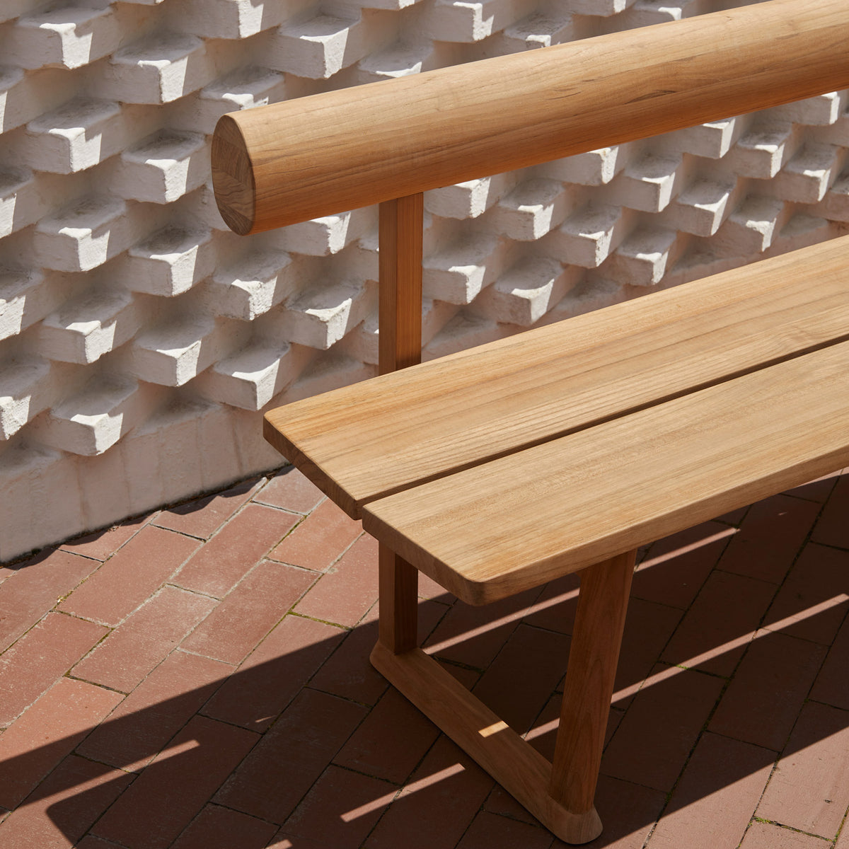 Banco Outdoor Bench by Skagerak, showing closeup view of banco outdoor bench.
