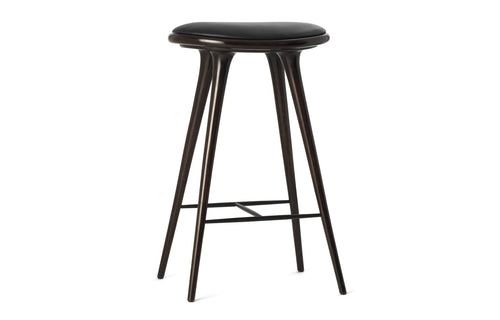 Bar Stool by Mater - Dark Stained Beech Wood With Black Leather Seat.