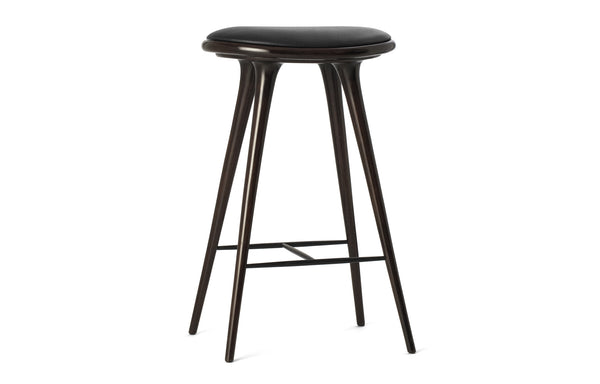 The Mater Stool by Mater - Bar, Dark Stained Beech Wood With Black Leather Seat.