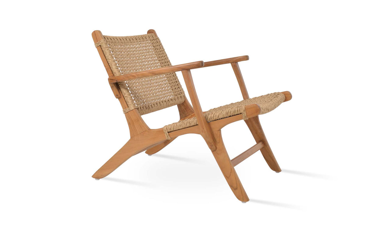 Calava Teak Lounge Armchair by SohoConcept, showing right angle view of calava teak lounge armchair.