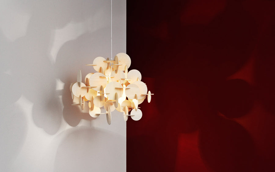 Bau US Pendant Lamp by Normann Copenhagen, showing bau us pendant lamps in live shot.
