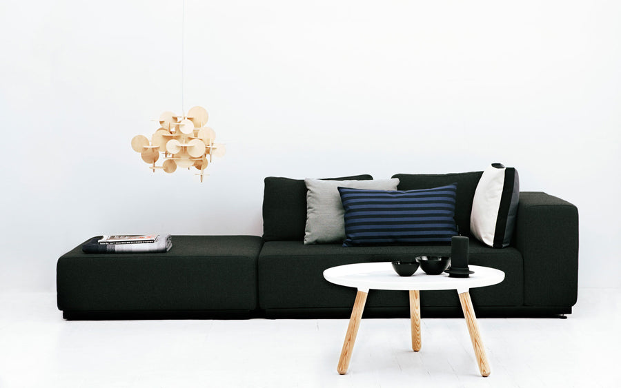 Bau US Pendant Lamp by Normann Copenhagen, showing bau us pendant lamps in live shot.