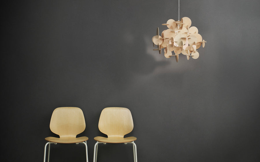 Bau US Pendant Lamp by Normann Copenhagen, showing bau us pendant lamps in live shot.