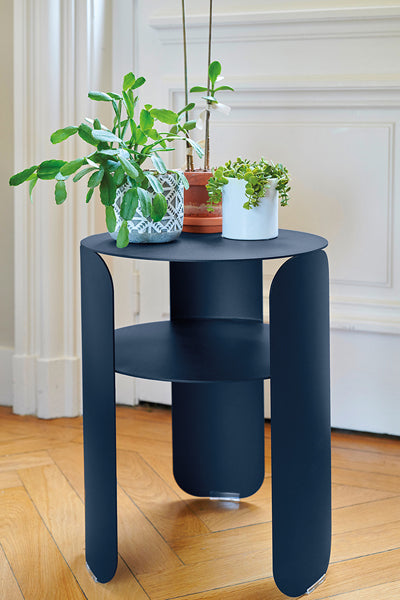 Bebop Side Table with Shelf by Fermob, showing bebop side table in live shot.