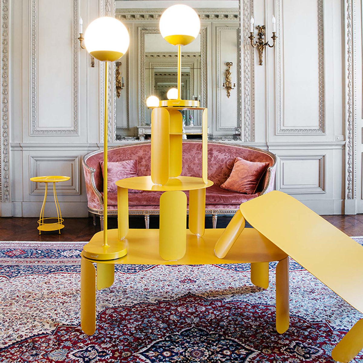 Bebop Side Table with Shelf by Fermob, showing bebop side table in live shot.