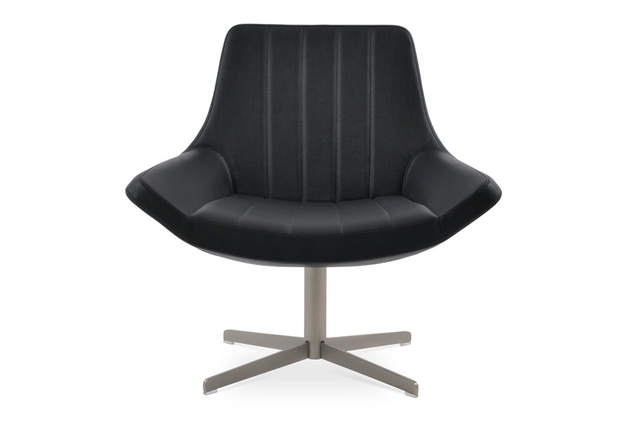 Bellagio 4 Star Armchair by SohoConcept, showing front view in camira blazer dark grey wool with matt brushed nickel base.