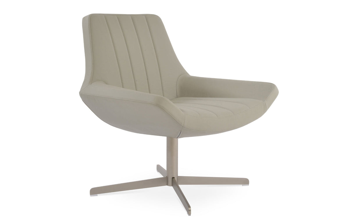 Bellagio 4 Star Armchair by SohoConcept - Matte Brushed Nickel, Light Grey Leatherette.