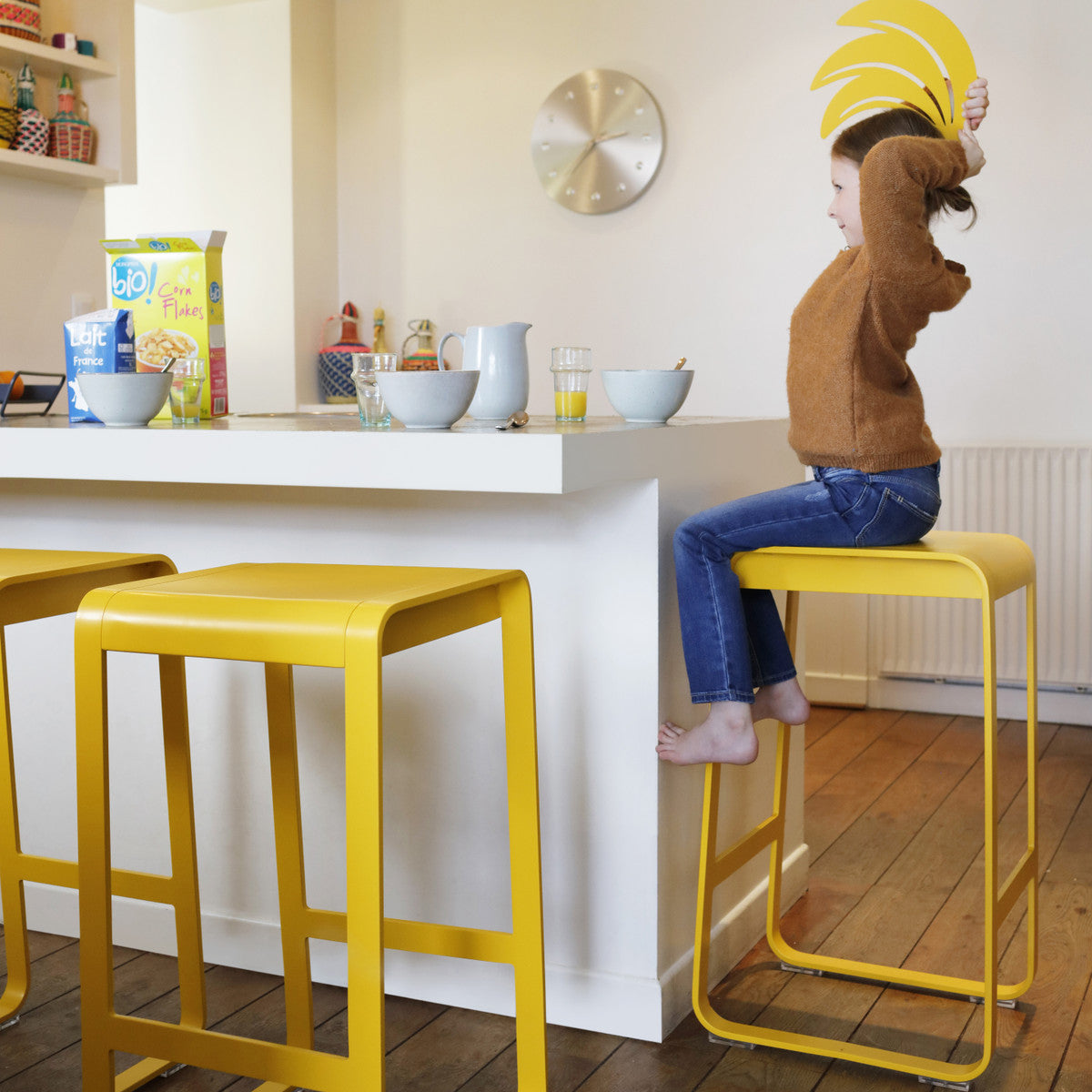 Bellevie High Stool Without Backrest by Fermob, showing of high stools in the live shot.