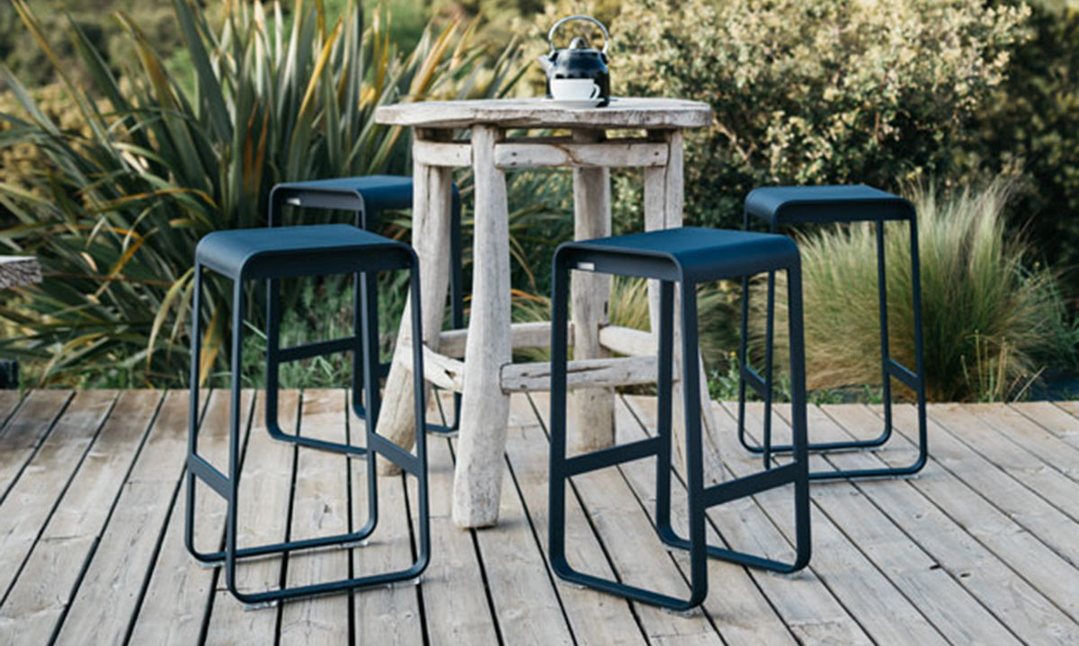 Bellevie High Stool Without Backrest by Fermob, showing of high stools in the live shot.