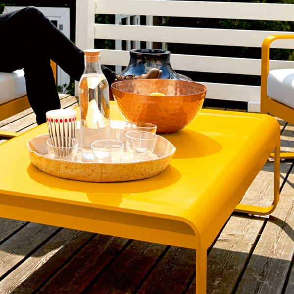 Bellevie Table by Fermob, showing closeup view of bellevie table in live shot.