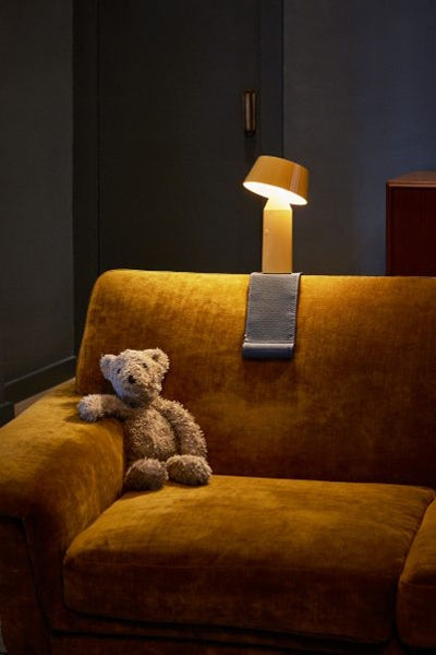 Bicoca Portable Table Lamp by Marset, showing bicoca portable table lamp in live shot.