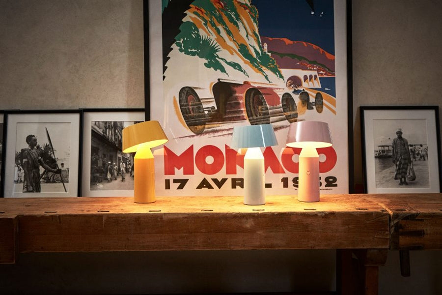 Bicoca Portable Table Lamp by Marset, showing bicoca portable table lamps in live shot.