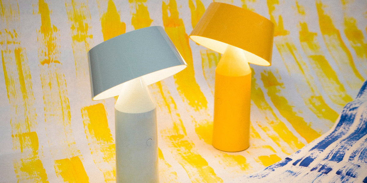Bicoca Portable Table Lamp by Marset, showing bicoca portable table lamps in live shot.