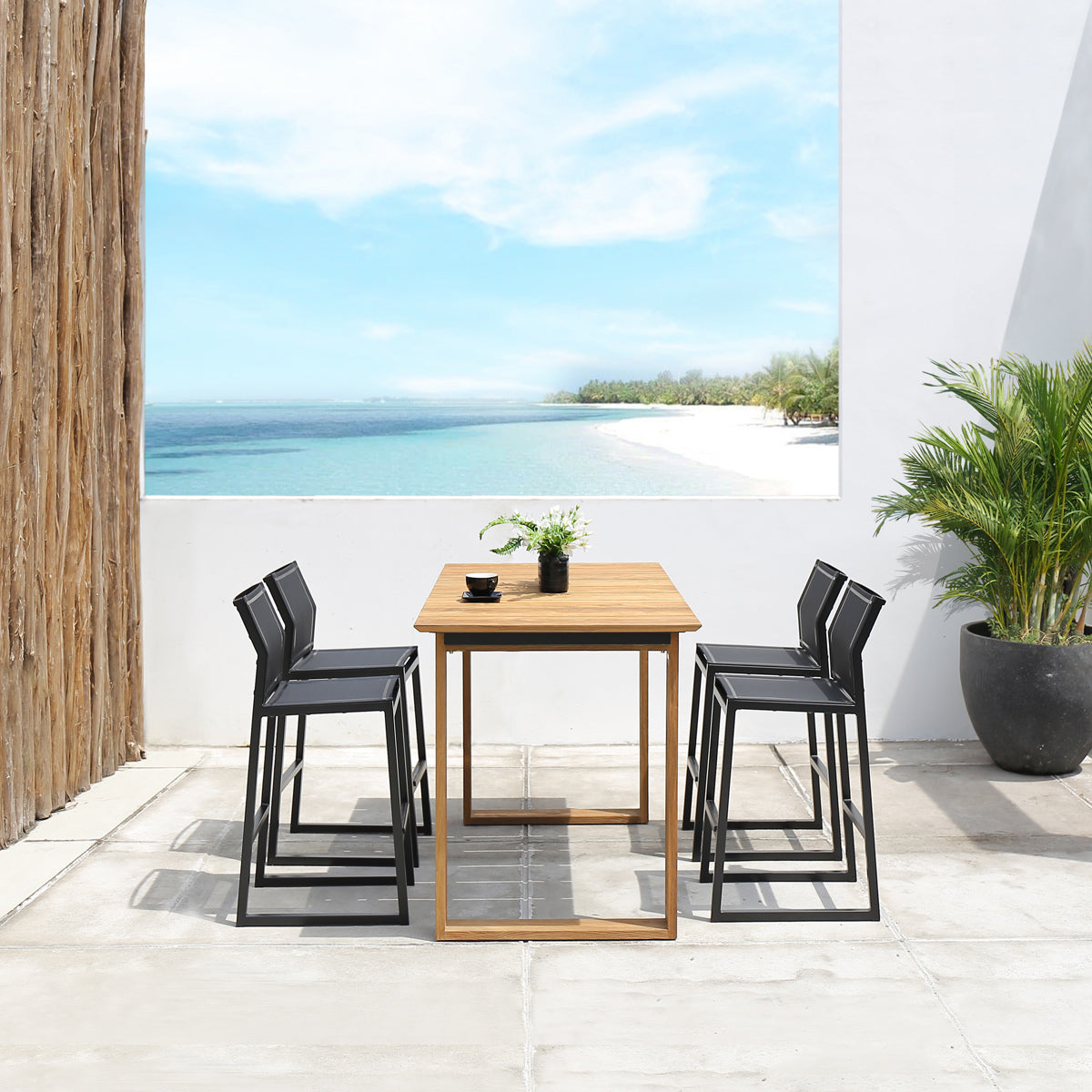 Big Daddy Bar Table by Mamagreen, showing big daddy bar table with chairs in live shot.