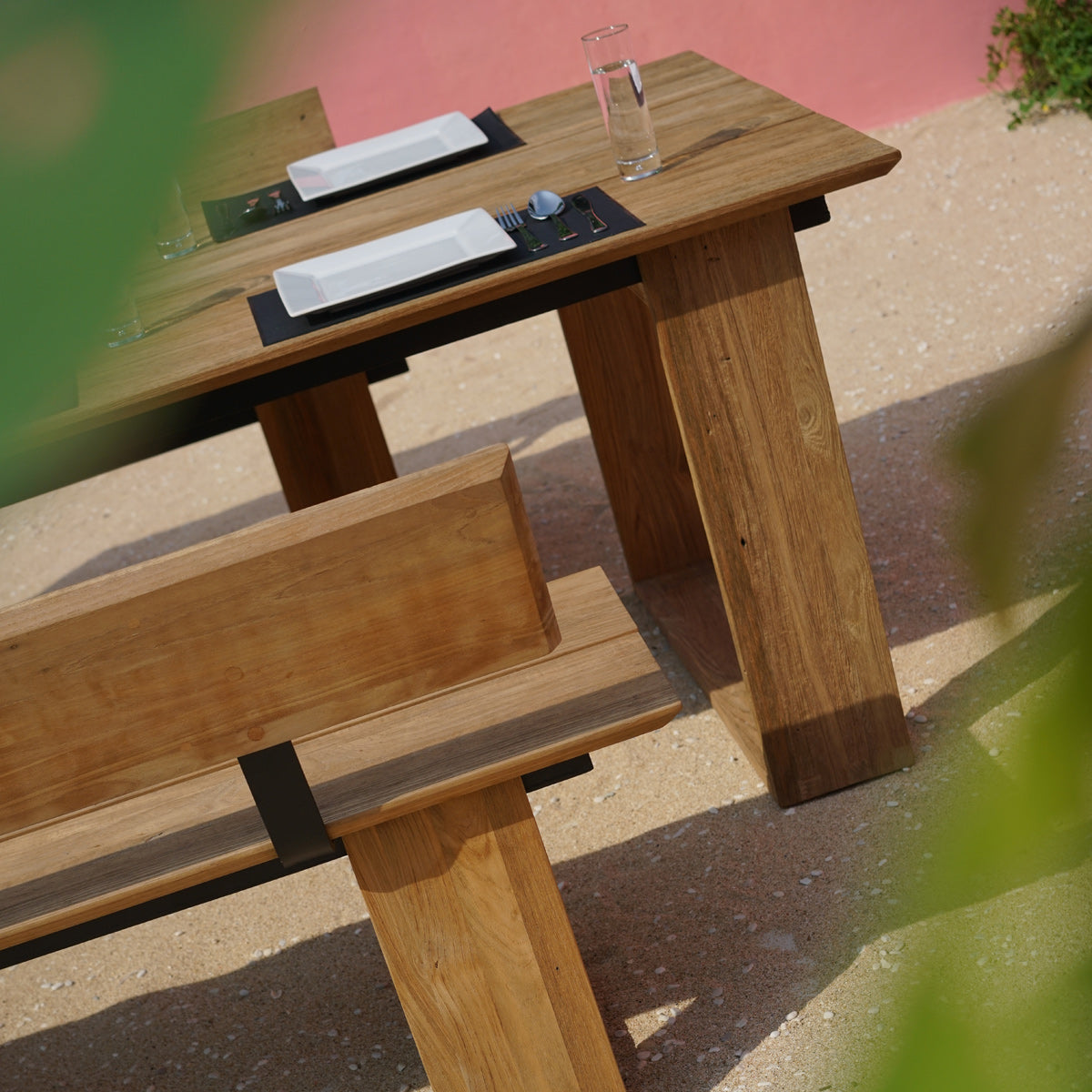Big Daddy Slats Table by Mamagreen, showing closeup view of big daddy slats table in live shot.