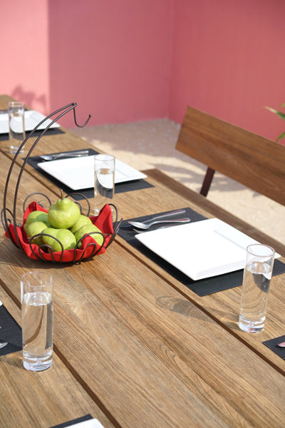 Big Daddy Slats Table by Mamagreen, showing closeup view of big daddy slats table in live shot.