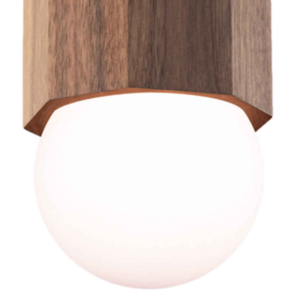 Bimar Pendant by Cerno, showing detail view of bimar pendant in walnut wood.