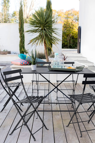 Bistro Metal Chair by Fermob, showing metal chairs, table & metal tray in live shot.