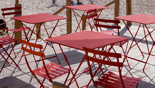Bistro Tables by Fermob, showing live shoot of the table with chairs.