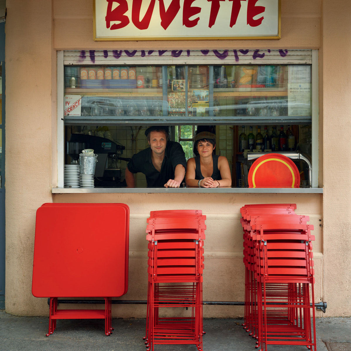 Bistro Tables by Fermob, showing live shoot of the table with chairs.