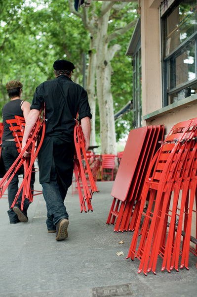 Bistro Tables by Fermob, showing live shoot of the table with chairs.