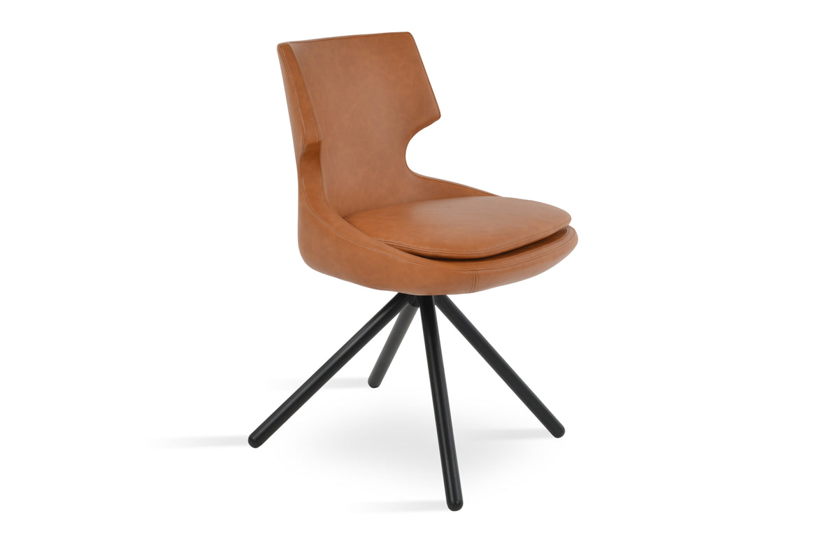 Patara Stick Swivel Dining Chair by SohoConcept - Black Painted Steel Tube, Caramel PPM