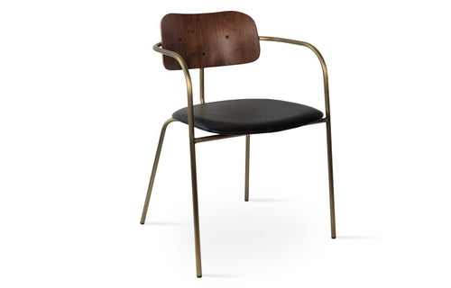 Academy Arm Dining Chair by SohoConcept - Walnut Veneer+Brass Gold, Black PPM-S.