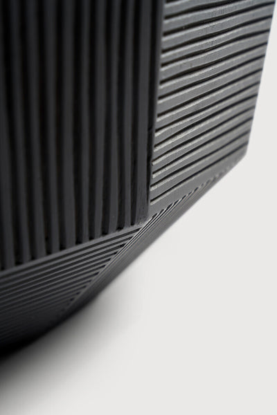 Black Striped Bowl by Ethnicraft, showing closeup view of striped bowl. 
