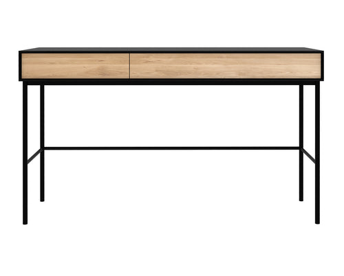 Blackbird Oak Desk - 2 Drawers by Ethnicraft, showing front view of oak desk - 2 drawers.