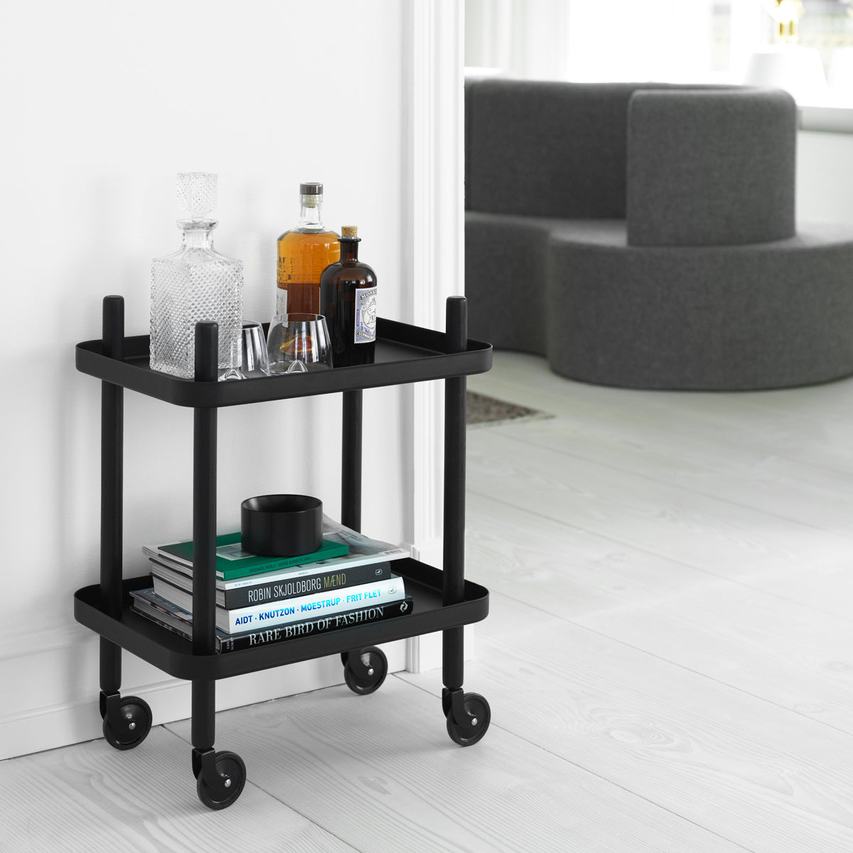 Block Trolley Table by Normann Copenhagen, showing block trolley table in live shot.
